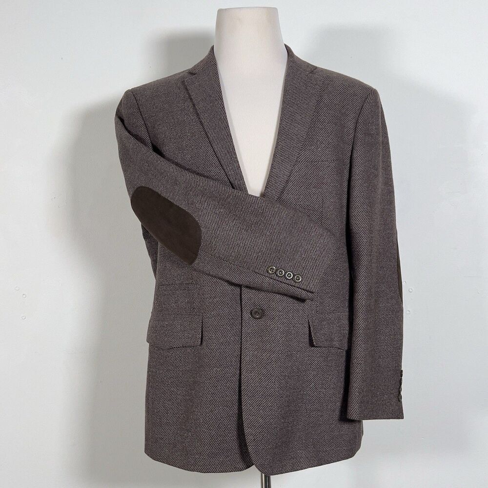 Pronto Moda‎ Elbow Patch 2 Button Oxford Blazer Sz 44R Brown Wool Cashmere Blend